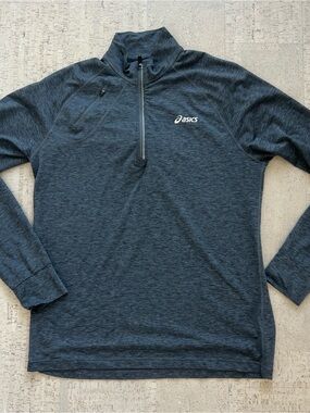 ASICS Men’s XL Gray Quarter Zip Pullover Performance Thumbhole Athletic Top